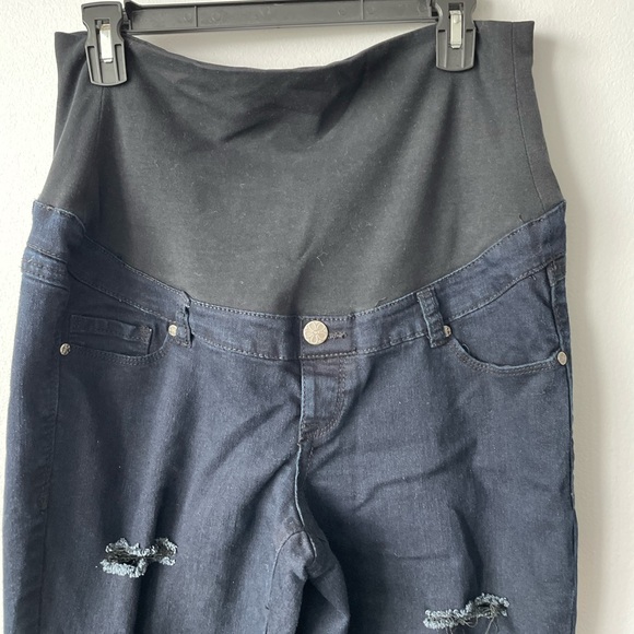 Thyme Maternity Dark Wash Ripped Denim Jeans Size Large - Picture 5 of 10